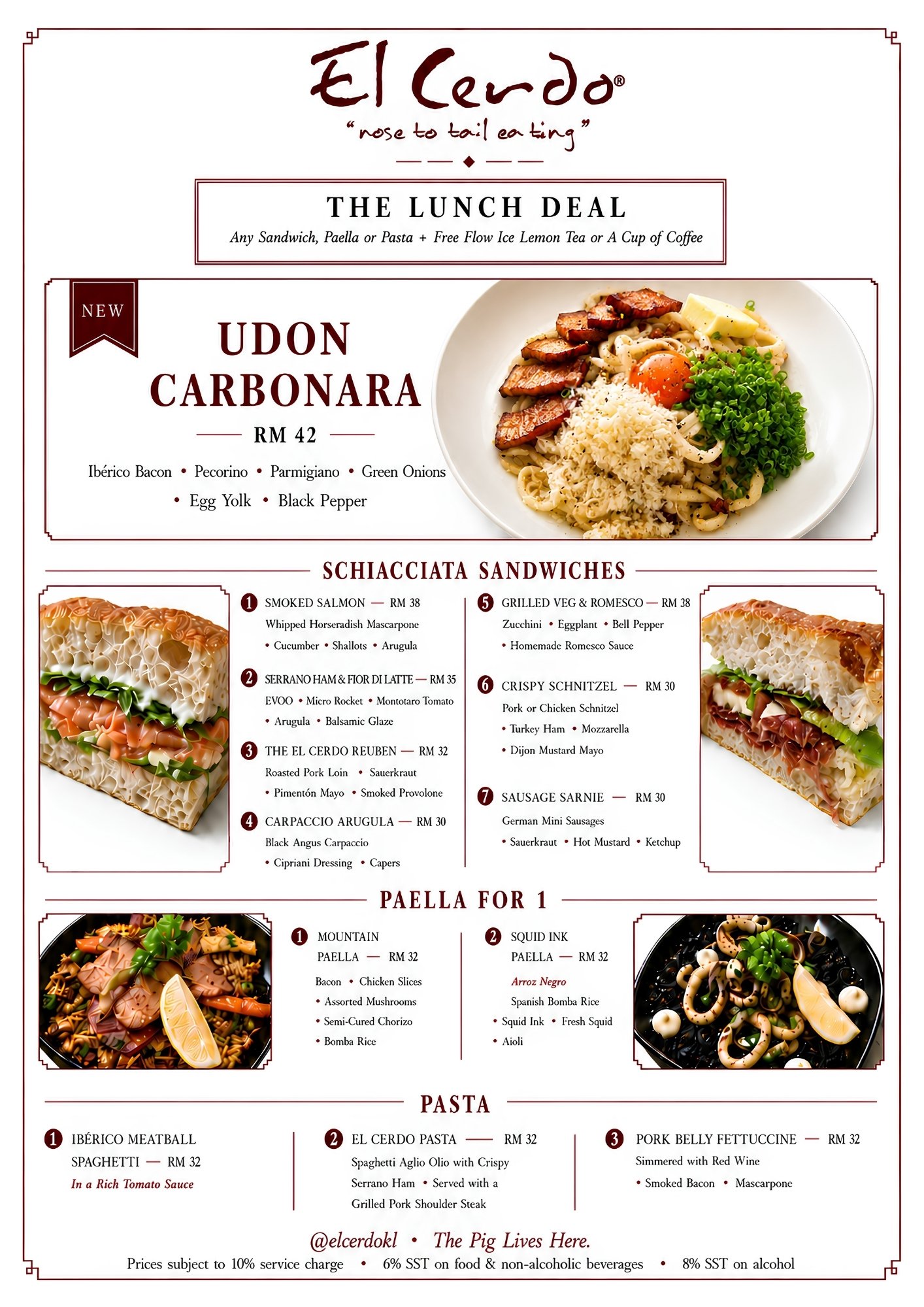 El Cerdo Schiacciata Bar Lunch Menu
